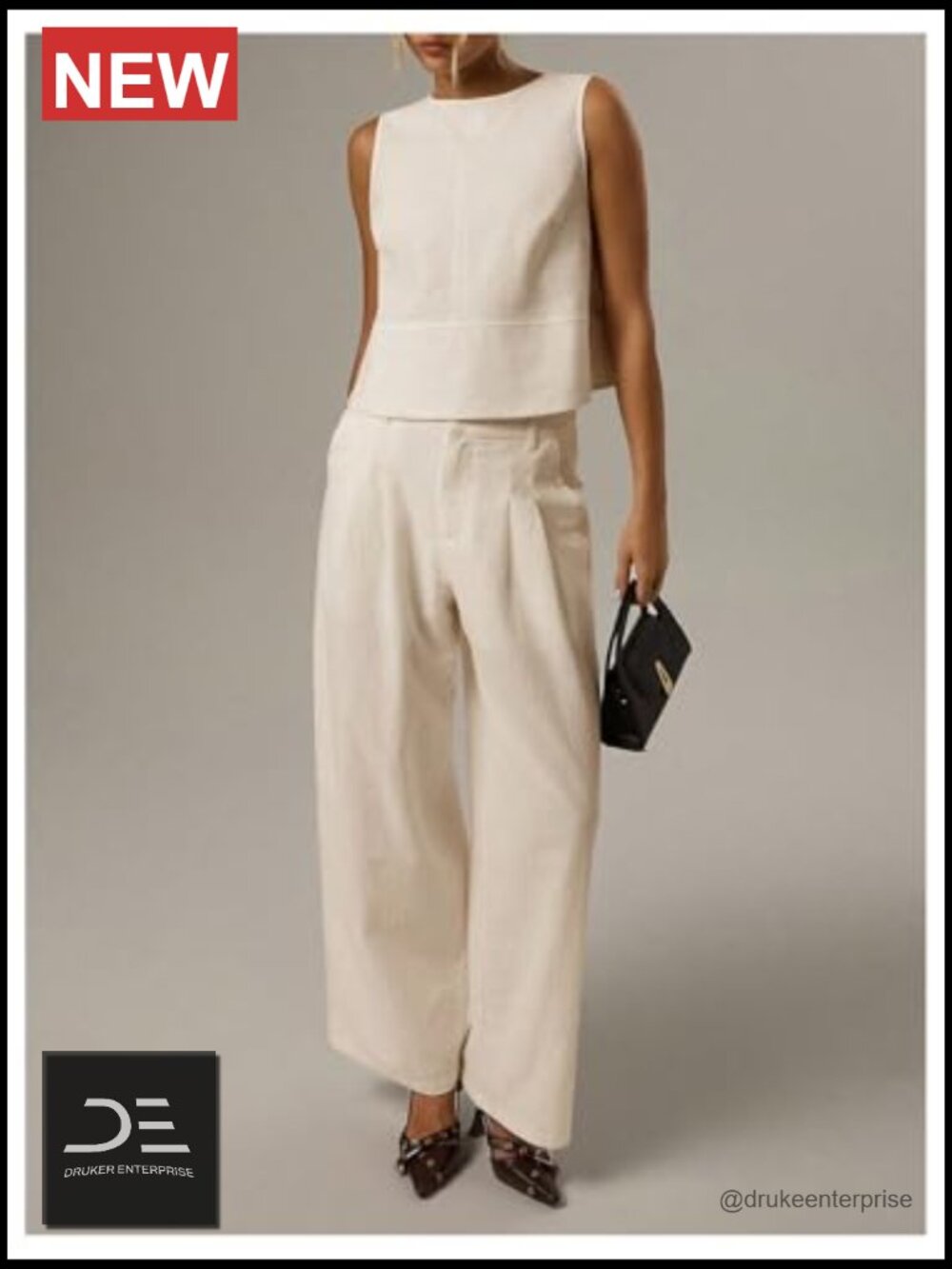 Linen Blend Tank Top - Sleeveless Crop Top - Work & Casual - Picture 5 of 5